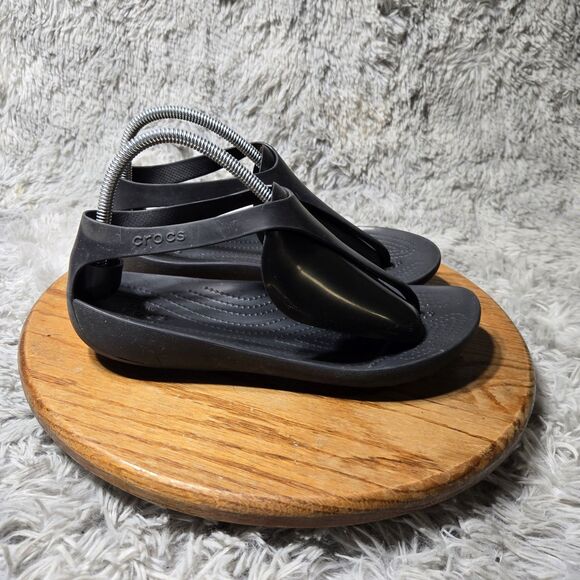 Crocs Sexi Serena Womens 10 Shoes Black Thong Flip Flop Slingback Flats Sandals - Picture 1 of 10